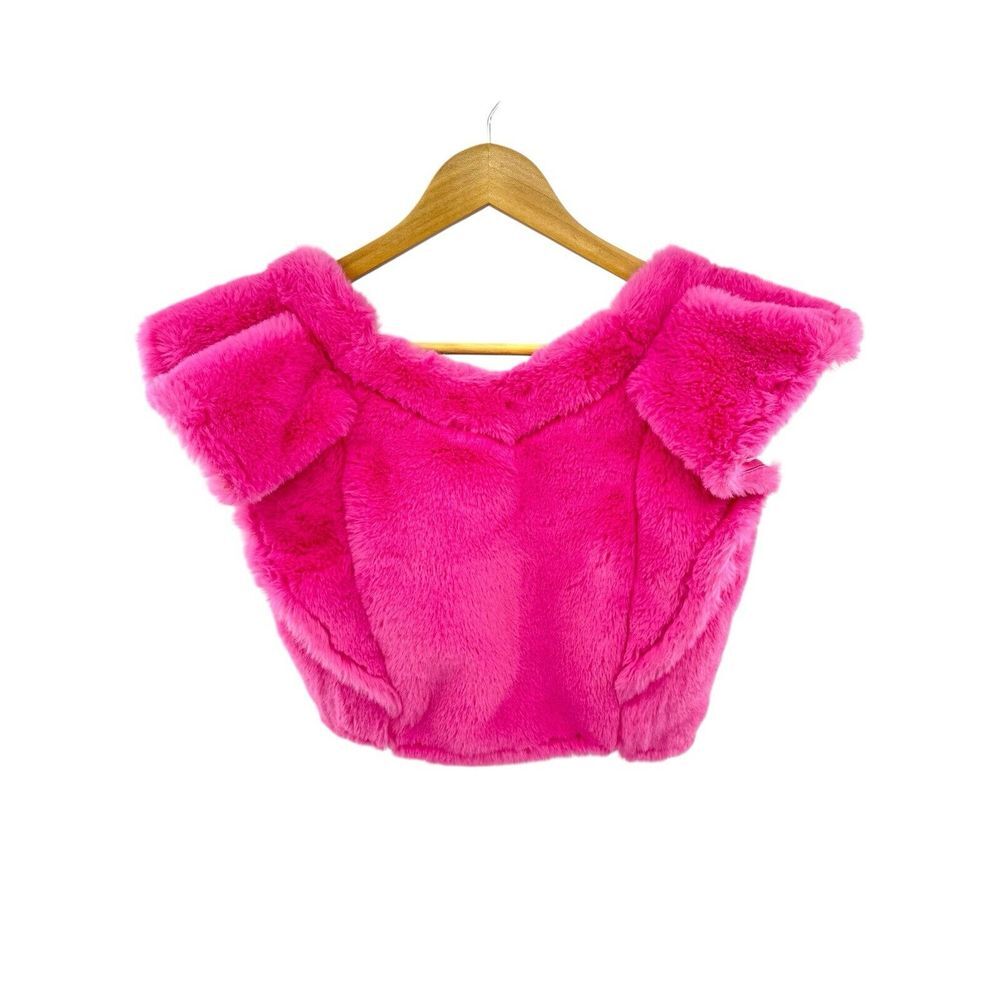 KOCH Women's‎ Size Small Cecilia Top Pink Faux Fur Crop Ruffle Sleeve GUC